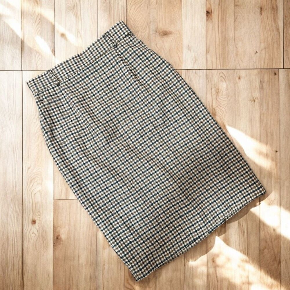 Vintage JH Collectibles Wool Plaid Checkered High Waisted Pencil Skirt XS Pinup